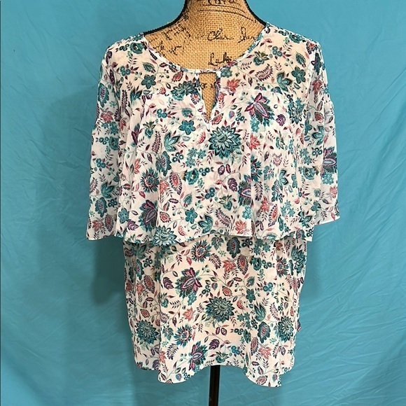 Vintage America Tops - Vintage America Pink and Blue Floral 3/4 Sleeve Blouse